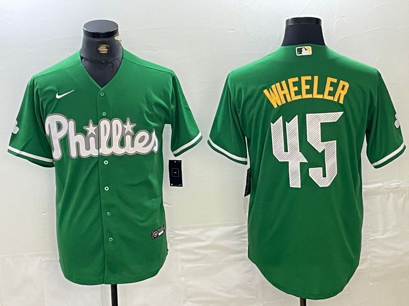 Men Philadelphia Phillies #45 Wheeler Green Fashion Edition Nike 2024 MLB Jersey style 1